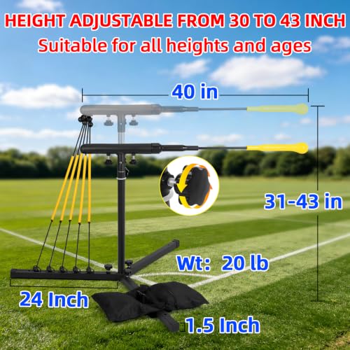 Batting Swing Trainer. 30-42 in Adjustable Baseball Hitting Trainer with 5 Power Band System, 3 Ground Nails, Sandbag, Carry Bag.Baseball Training Equipment for All Ages Improve Swing Skills
