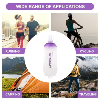 WRELS 200ml/350ml/500ml Collapsible Soft Flask,BPA Free Folding Soft Water Bottle with Hanging Ring,Lightweight TPU Hydration Flask for Running Marathon Cycling Hiking(350ml-2 Packs) - color: Purple-350ml*2