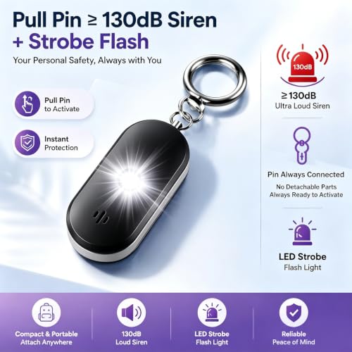 Personal Safety Alarm for Women, 130dB Rechargeable Keychain Alarm with Bluetooth SOS Alerts, Dual Speakers, Strobe Light, Low Battery Reminder, USB-C Emergency Siren for Travel (Black) - color: Black