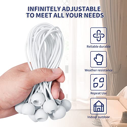 6 Inch Ball Bungee Cords, Heavy Duty UV Resistant Elastic Strap, Reusable Tie Down Cord with Balls, Indoor Outdoor Cords for Golf Net, Soccer Goals, Camping, Tent Poles, Hose (White, 20 Pack) - style: White 20 Pack