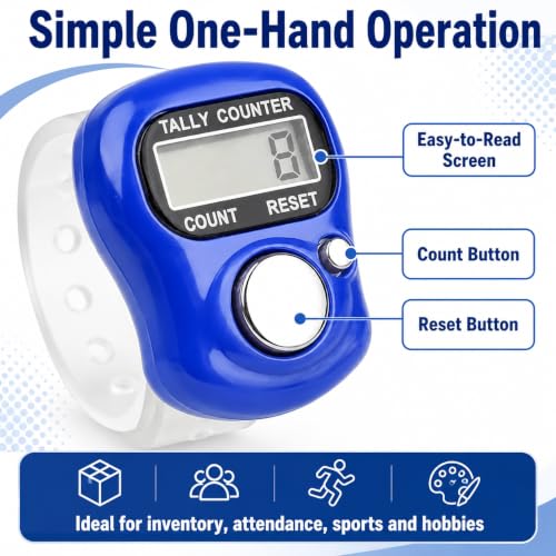 5 Digit LED Digital Row Counter, Handheld Tally Counter with Ring Electronic Click Counter for Golf and Lap Counting - color: Blue