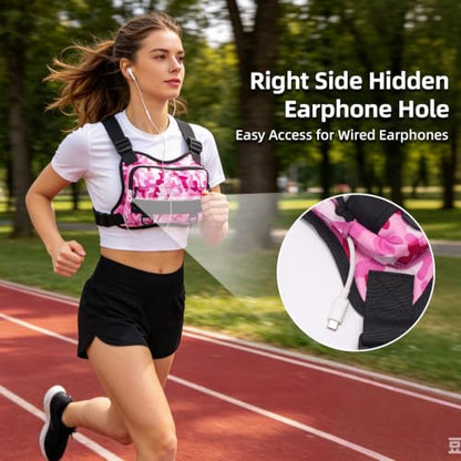 Running Vest for Men and Women, Lightweight Chest Pack with Phone Holder and Adjustable Strap, Reflective Water Resistant Chest Bag for Workouts, Cycling and Hiking (Red Camo) - color: Red Camo