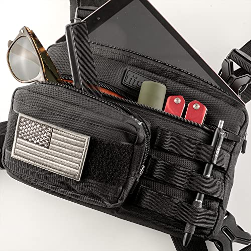 Fitdom Running Chest Pack for Men, Tactical Sports Utility Bag with Pockets - color: Black, style: Maximum Stability