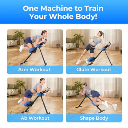 OWLSKY Ab Machine, Adjustable Ab Trainer Machine for Abs Workout at Home Gym, Foldable, Knee Protection, LCD Monitor, Device Holder, 400 LBS,Abdominal Trainer for Stomach Workout - style: Blue