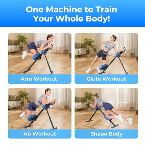 OWLSKY Ab Machine, Adjustable Ab Trainer Machine for Abs Workout at Home Gym, Foldable, Knee Protection, LCD Monitor, Device Holder, 400 LBS,Abdominal Trainer for Stomach Workout - style: Blue