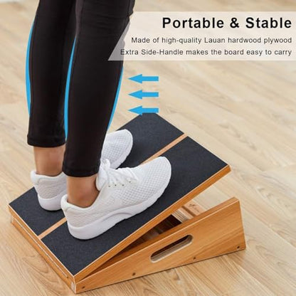 StrongTek Slant Board and Plantar Fasciitis Stretcher Set – Adjustable Wooden Incline Board & High-Density Foam Foot Relief Pad