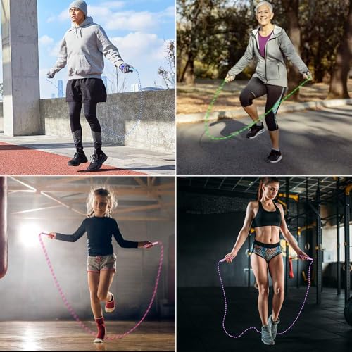 Leeboom Jump Rope, Adjustable Length Tangle-Free Segmented Soft Beaded Skipping Rope, Fitness Jump Rope for Kids, Man, and Women Weight Loss 9.2 Feet - color: Green+Pink+Blue