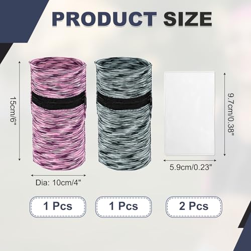 Wrist Pouch, Wrist Wallet Wristband with PVC Card Pouch Zipper Wristband Sports Sweatbands for Men and Women - color: Black and Gray Stripes/Purple Stripes