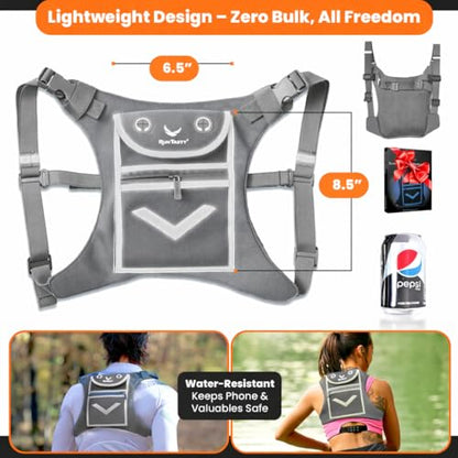 Running Mini Backpack Vest for Men & Women - Hi-viz gear, Holds Valuables, any Phone - Ideal for Fitness, Walking, Cycling! - color: Light Gray
