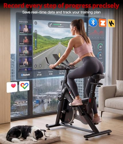 Magnetic Exercise Bike for Home – Adjustable Silent Spin Bike with 350lb Capacity, APP Connectivity, LCD Monitor & Device Holder – Indoor Cycling Bike for Cardio & Weight Loss