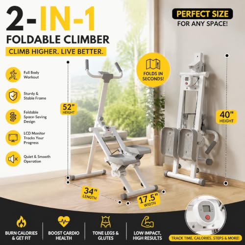 Stair Stepper with LCD, Foldable 300 lb Cardio Machine for Home