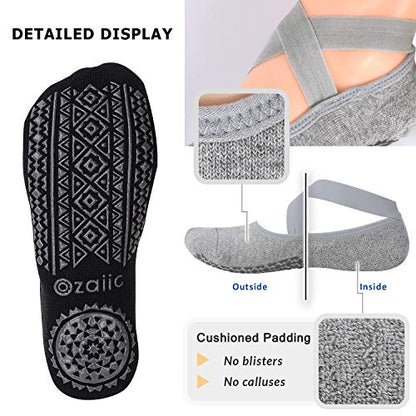 Ozaiic Pilates Socks for Women Non Slip Grip Yoga Barefoot Indoor Workout - color: 2p- Black/Gray