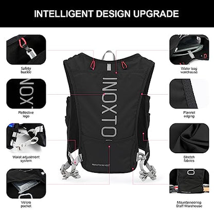 INOXTO Running Hydration Vest Backpack,Lightweight Insulated Pack with 1.5L Water Bladder Bag Daypack for Hiking Trail Running Cycling Race Marathon for Women Men - color: Black white