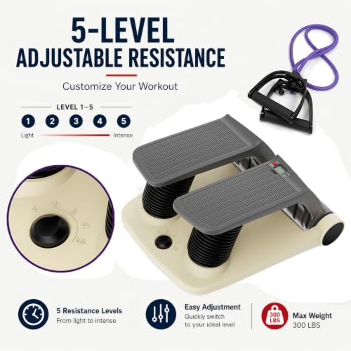 Air Stepper Machine with Resistance Bands - color: Beige/Black