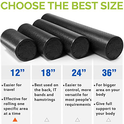 Yes4All EPP Exercise Foam Roller – Extra Firm High Density Foam Roller – Best for Flexibility and Rehab Exercises (12 inch, Black) - color: Black, size: 12-inch (Pack of 1)