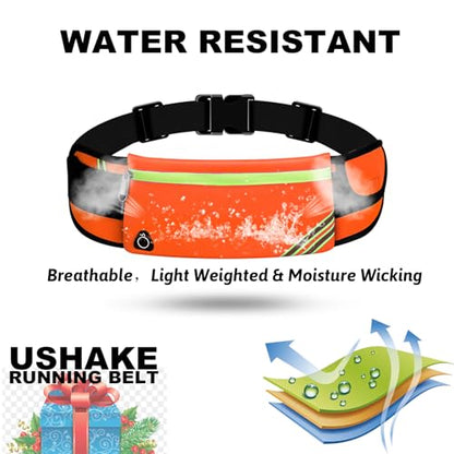 USHAKE Running Belt Fanny Pack for Women & Men, Phone Holder Waist Bag - color: Orange