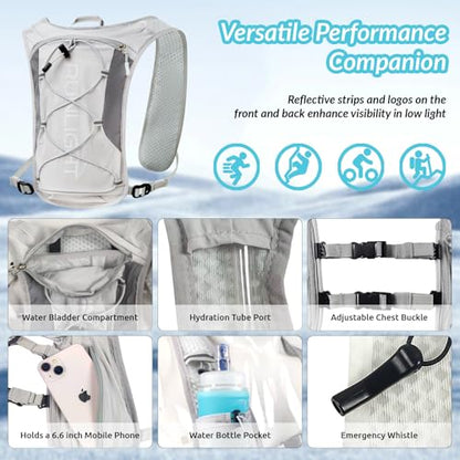 Runlight Running Vest for Women Men, Adjustable Hydration Backpack Breathable Reflective with 1.5L Water Bladder for Hiking, Trail, Running, Marathons, Cycling - color: Gray