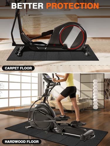 Treadmill Mat, 5'x2.5'/5.6'x2'/6.5'x3'/8'x3',6mm Thickness Exercise Equipment Mat for Carpet Hardwood Floors, Compatible with Walking Pad,Spin Bike,Elliptical Trainer,Rowing Machine - size: 70"L x 32"W x 0.24"Th