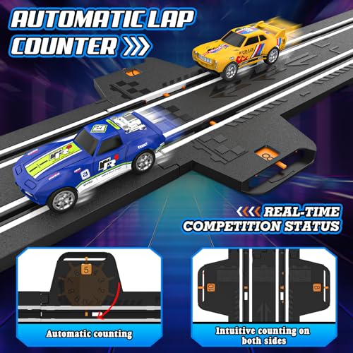 Slot Car Race Track Sets for Boys, Race Car Track with 2 High-Speed Slot Cars, Battery or Electric Car Track, Dual Racing Game Lap Counter Track Sets, Toys Gifts for Boys Girls Ages 6 7 8-12 - size: 11FT
