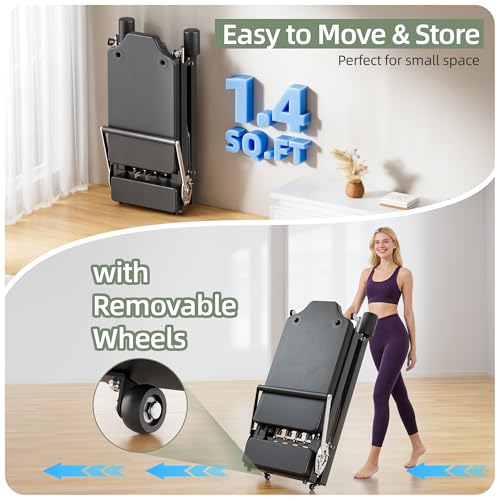 Pilates Reformer, Foldable Reformer Pilates Machine with Dual Resistance - Springs and Cord, Pilates Machine for Advanced and Beginners Users, Up to 300 lbs Weight Capacity, Black