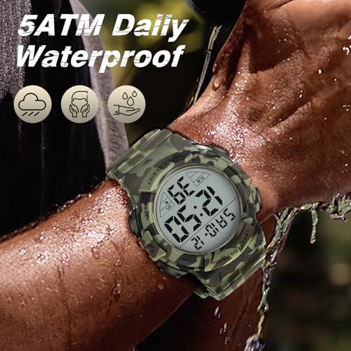 Mens Digital Watch, Sport Military Watch for Men, LED Large Face - color: 09-Army