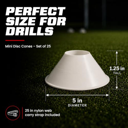 American Challenge Mini Disc Cones, Soccer Cones for Sports, Set of 25 - color: White (25 mini cones)
