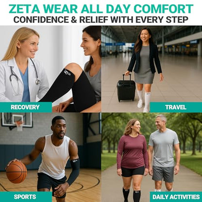 Zeta Wear Open Toe Plus Size Short Compression Socks for Women and Men, Toeless Mid-Calf Length 15-19 mmHg Graduated Support, Sandal-Friendly, Calves to 26 inch / 66 cm - size: Small