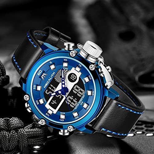 MEGALITH Mens Watches Waterproof Digital Military Sport Tactical Multifunction Heavy Duty Led Rugged Watch for Men, Alarm Stopwatch, Nylon/Leather Strap - color: 7-Blue
