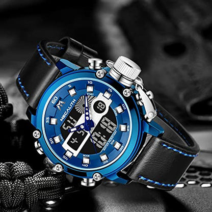 MEGALITH Mens Watches Waterproof Digital Military Sport Tactical Multifunction Heavy Duty Led Rugged Watch for Men, Alarm Stopwatch, Nylon/Leather Strap - color: 7-Blue