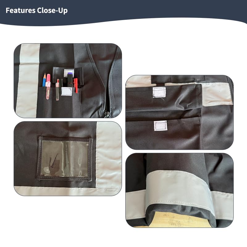 High Visibility Safety Vest with Reflective Strips & Pockets - color: Black, size: Small