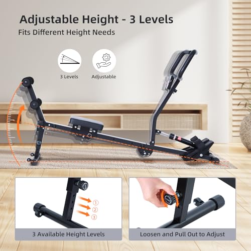 Sportneer Foldable Hydraulic Rowing Machine, 12-Level Home Gym Rower, Black