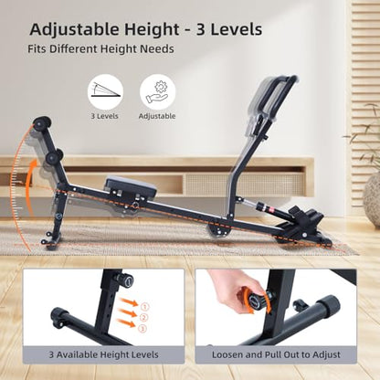 Sportneer Foldable Hydraulic Rowing Machine, 12-Level Home Gym Rower, Black