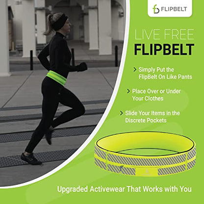 FlipBelt Zipper Running Belt, Waist Pack for Fitness and Running, US Company - color: Reflective Neon Yellow, size: X-Small