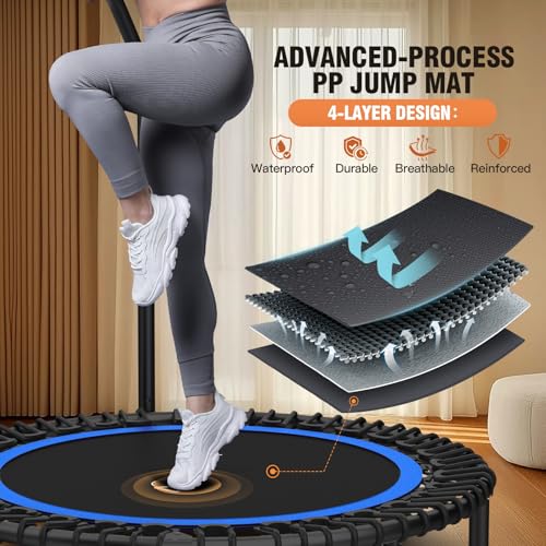 ANCHEER 40"/48" Foldable Mini Trampoline with Adjustable Handle for Adults - color: Blue, size: 48 inch