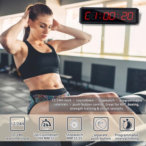 Independent Button Type 1.5-inch Fitness Room Rest Timer, Suitable for Gym Exercise/School/Home Exercise/Boxing Gym/Indoor Rock Climbing (1.5 inch 6-Digit red)
