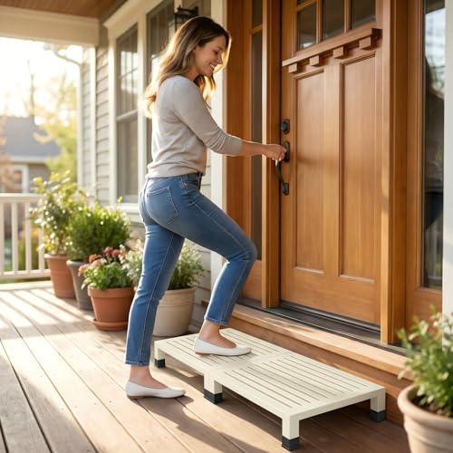 One Step Stool Platform 3.8" Height for Adults, Kids. Heavy Duty/Portable/Nonslip/Durable Construction Safe Step Stool for Bedroom/Kitchen Bed, Bathroom,Kitchen，Garden (White) - color: White