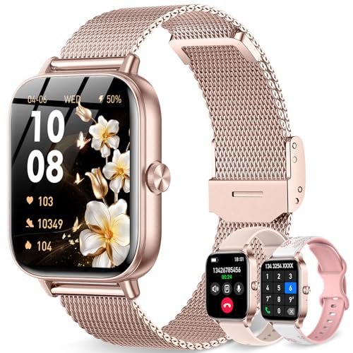 Smart Watch for Women, 1.85"HD Fitness Tracker (Answer/Make Call/Messages), 130+ Sport Modes with 24/7 Heart Rate/Sleep Monitor/Pedometer, IP68 Waterproof, Smartwatche for Android&iOS (Rose Gold) - color: Rose Gold