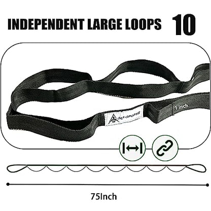 Stretching Strap Yoga Strap with Loops for Physical Therapy, Non-Elastic - color: Black+Black