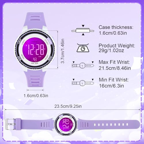 DTKID Digital Kids Watch 30 M Waterproof for Girls Boys 5-16 - color: Purple