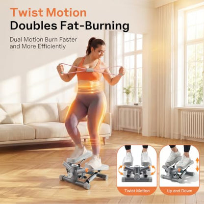 YYJO Steppers for Exercise at Home, Mini Stepper with Resistance Bands Quiet Portable Stair Stepper for Buttocks Lifting and Body Shaping - color: Gray