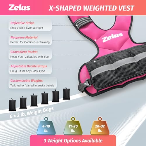 ZELUS Weighted Vest for Men Women,Adjustable 4-32lb Vest, Removable Weights - color: Pink, size: 20-32 lb.