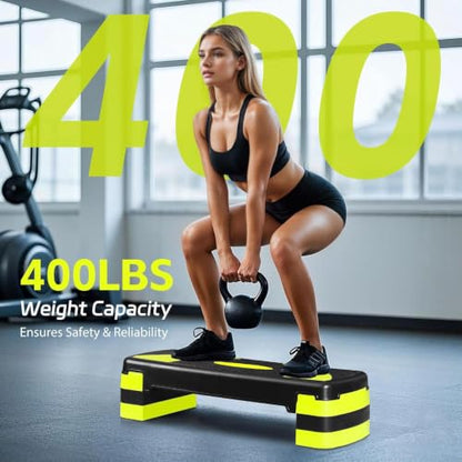 ZENY 31’’ Aerobic Step Platform, Workout Stepper with 4 Stable Risers - color: yello-green