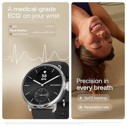 WITHINGS ScanWatch 2 - Hybrid Smart Watch, Heart Rate Monitoring, Fitness Tracker, Cycle Tracker, Sleep Monitoring, GPS Tracker, 30-Day Battery Life, Android & Apple Compatible, HSA/FSA - color: Black, style: Scanwatch 2 - 38mm