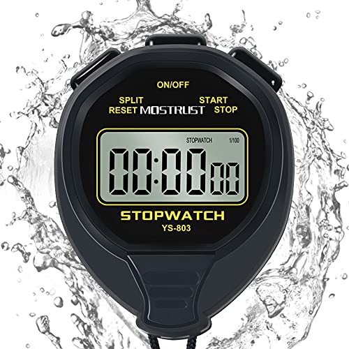 Stopwatch Sports Timer, Digital Stop-Watch - style: 1Lap waterproof Black