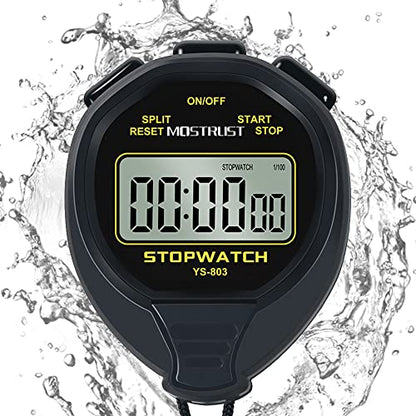 Stopwatch Sports Timer, Digital Stop-Watch - style: 1Lap waterproof Black
