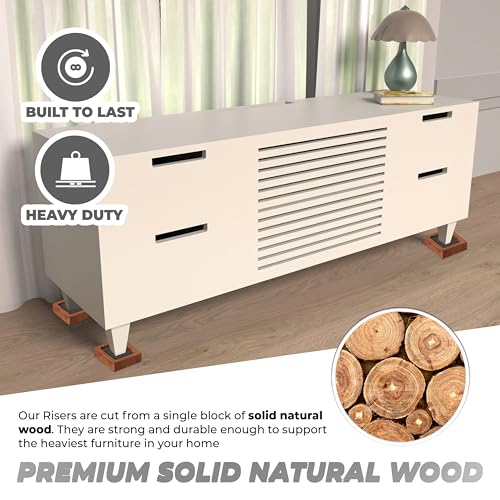 Bed Risers, Furniture Risers (Set of 8-Height 1") Can be Adjusted to 2'' 3''or 4'', Lifts Furniture Risers, Solid Natural Wood Risers, Non-Slip Recessed Hole (Square-Light Brown Color) - color: Square-light Brown Color