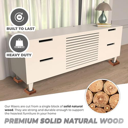 Bed Risers, Furniture Risers (Set of 8-Height 1") Can be Adjusted to 2'' 3''or 4'', Lifts Furniture Risers, Solid Natural Wood Risers, Non-Slip Recessed Hole (Square-Light Brown Color) - color: Square-light Brown Color