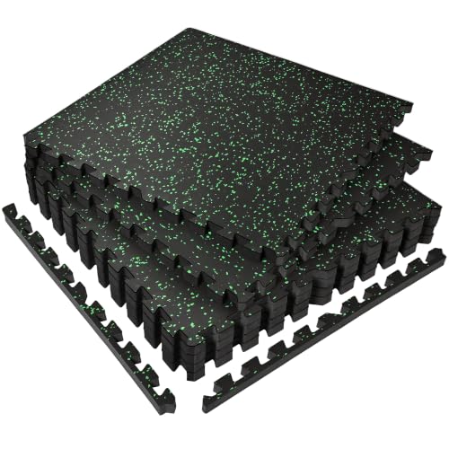 SUPERJARE 0.56'' Thick 24 Sq Ft Rubber Top Gym Flooring for Home Gym - color: Black/Green, size: 6 Tiles (24 Sq Ft)