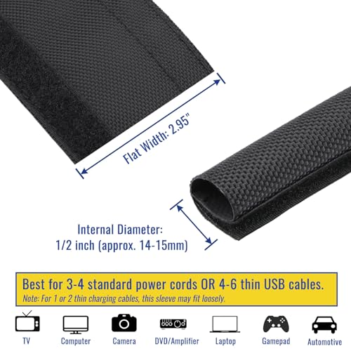 1/2" - 6.6 Ft Dog/Cat Cord Protector, Hook and Loop Cable Sleeve - size: 1/2" - 6.6Ft