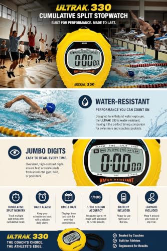 ULTRAK 330 Digital Stopwatch Jumbo Display Cumulative Split Water Resistant